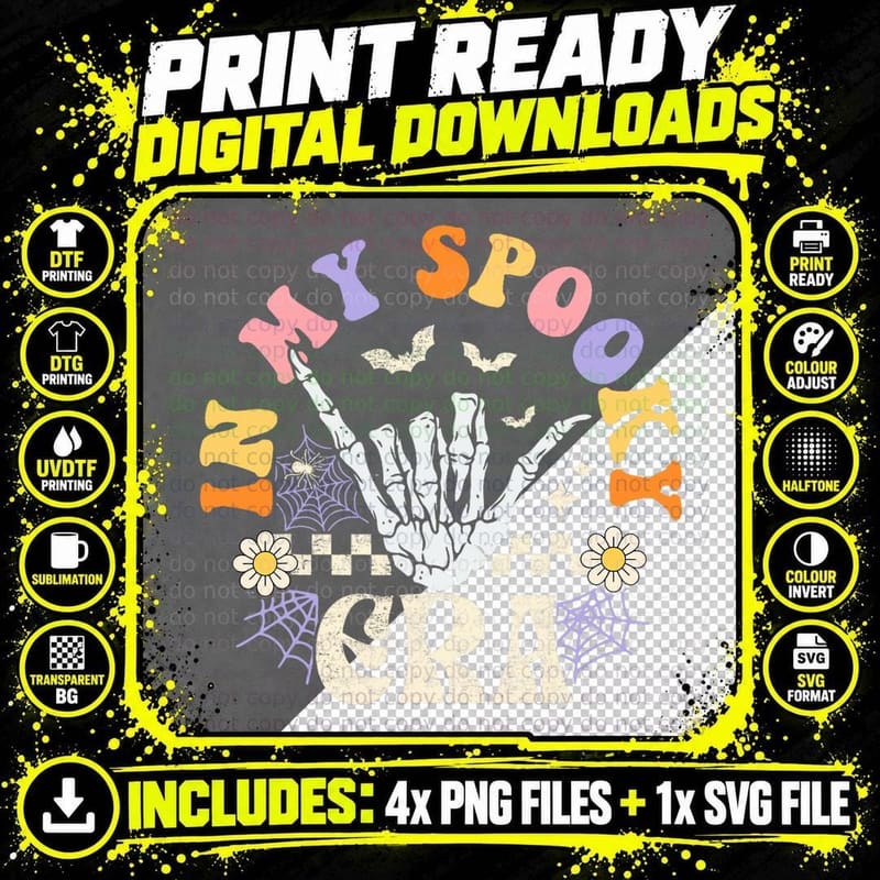 In My Spooky Era Groovy Halloween Retro Skeleton T-Shirt Png SVG Digital Bundle