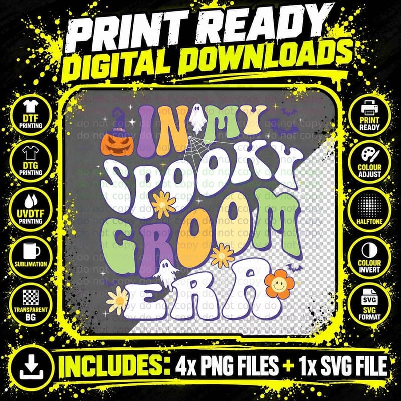 In My Spooky Groom Era Halloween Groovy Retro T-Shirt Png SVG Digital Bundle