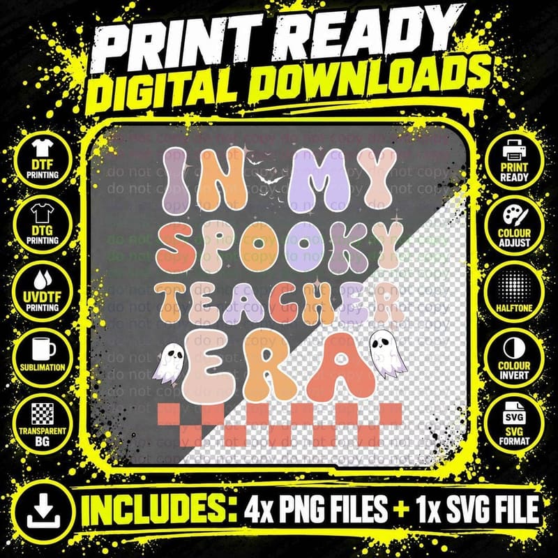 In My Spooky Teacher Era Ghost Halloween Retro T-Shirt Png SVG Digital Bundle