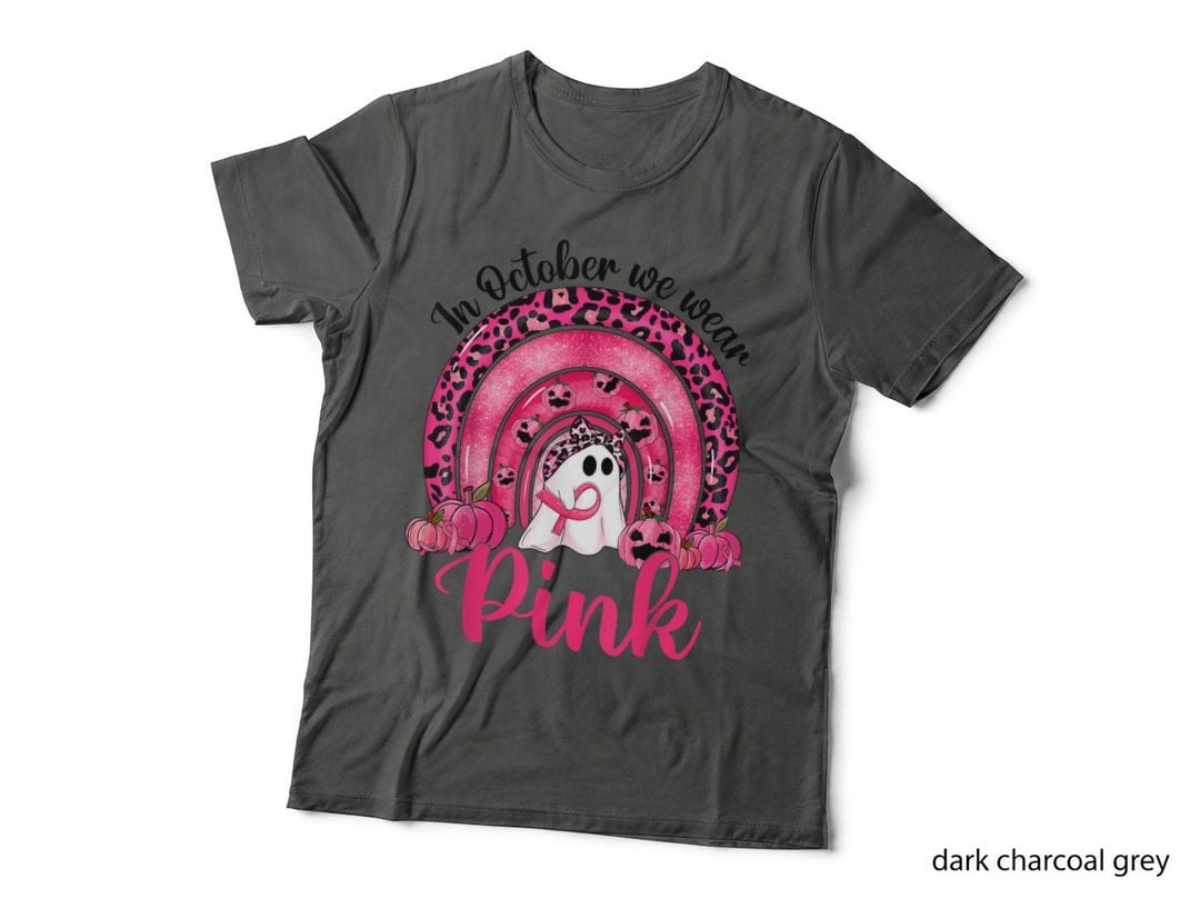 In October We Wear Pink Ghost Leopard Rainbow Breast Cancer T-Shirt