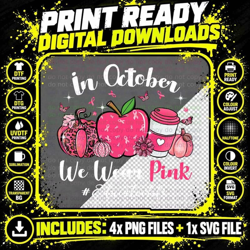 In October We Wear Pink Pumpkin Educator Life Breast Png SVG Digital Bundle