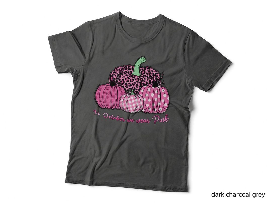 In October We Wear Pink Ribbon Leopard Pumpkin Breast Cancer T-Shirt