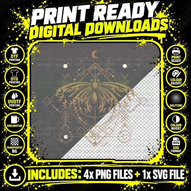 Insect Pagan Gothic Dark Magic Blackcraft Moth Witch Png SVG Digital Bundle