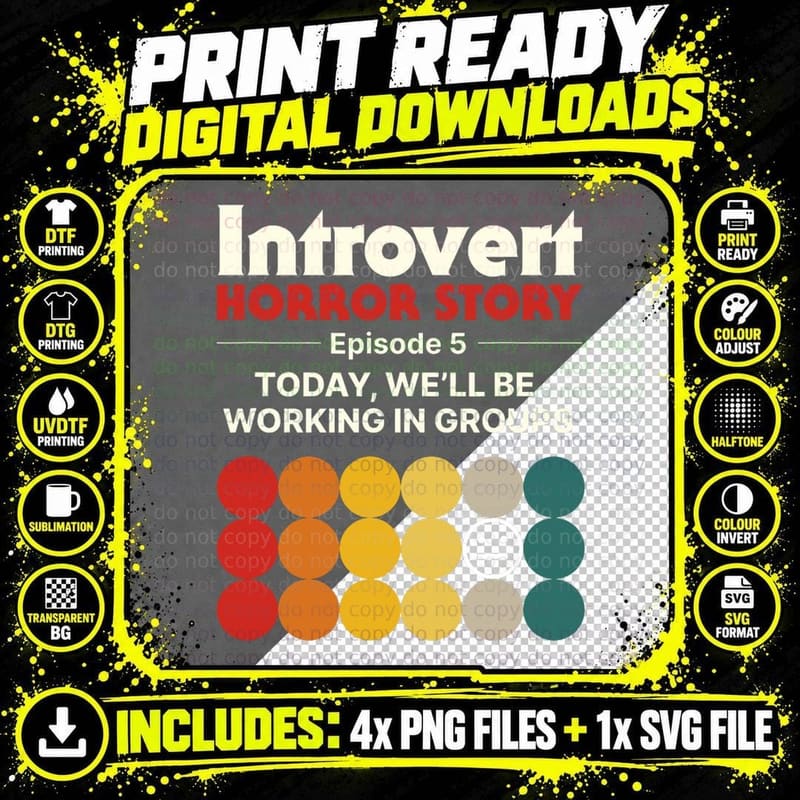Introvert Horror Story Antisocial Funny Vintage Geek Png SVG Digital Bundle