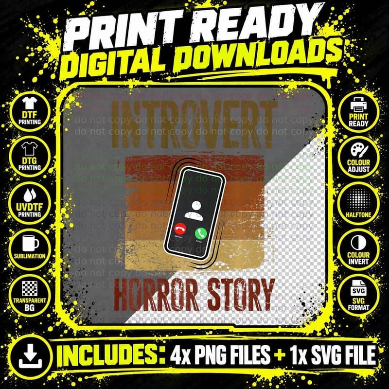 Introvert Social Anxiety T-Shirt, Introvert Horror Story Png SVG Digital Bundle