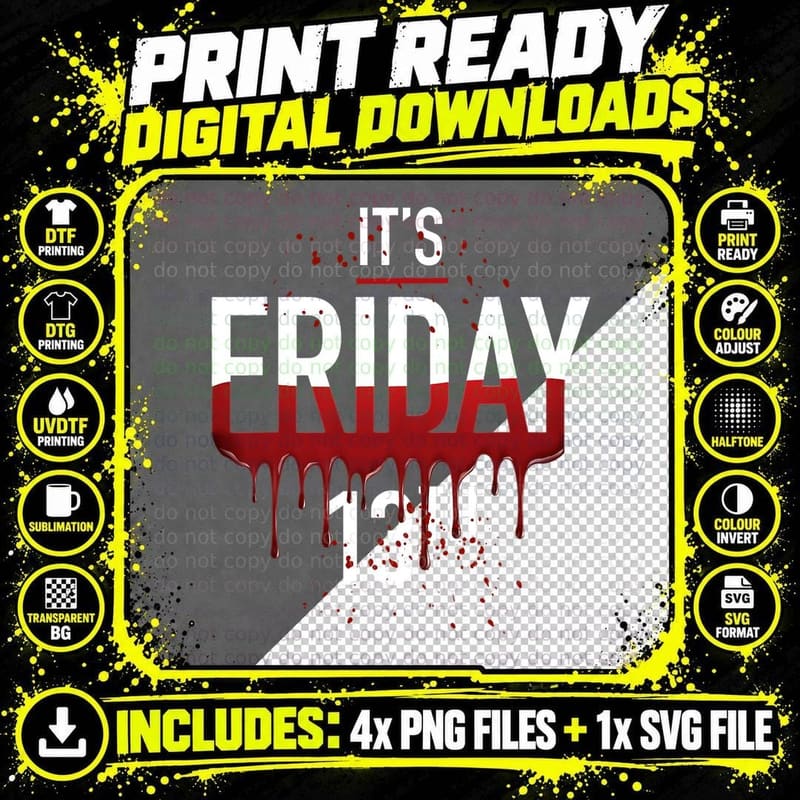 It's Friday 13th Horror Gifts Funny Halloween Costume Png SVG Digital Bundle