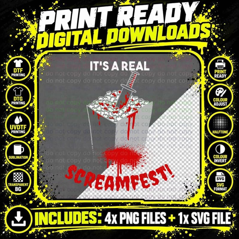 It's a Real Screamfest! Retro Funny Horror Movies Png SVG Digital Bundle