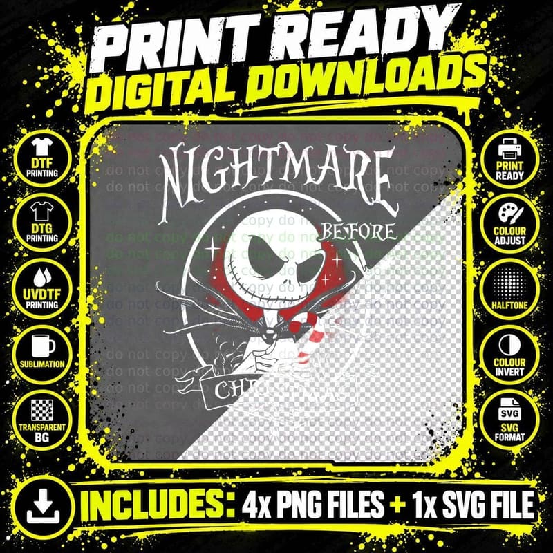Jack Nightmare Semitono DTF T-Shirt, Horror Art Print Png SVG Digital Bundle