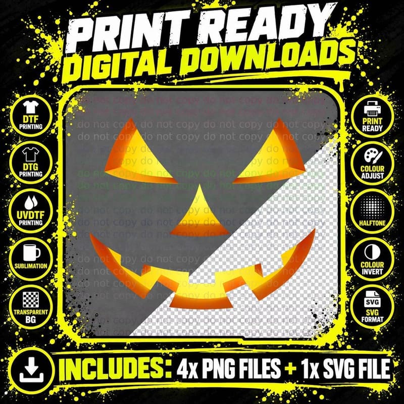Jack O Lantern Halloween DIY Costume Pumpkin Face T-Shirt Png SVG Digital Bundle