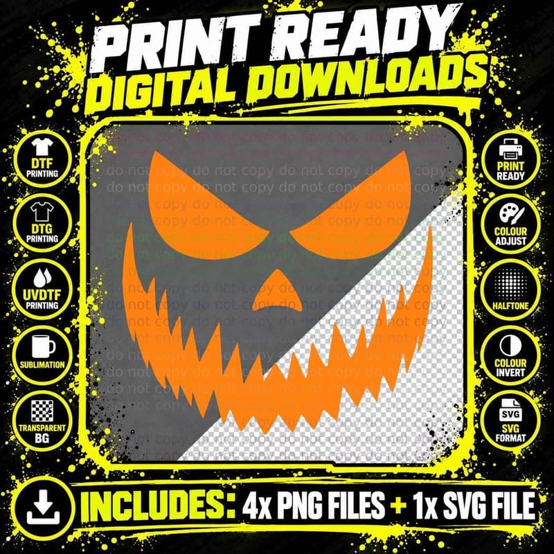 Jack O Lantern Scary Carved Pumpkin Face Halloween Png SVG Digital Bundle