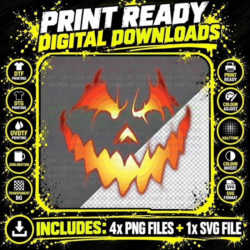 Jack O Lantern Scary Pumpkin Face Funny Halloween Kids Png SVG Digital Bundle