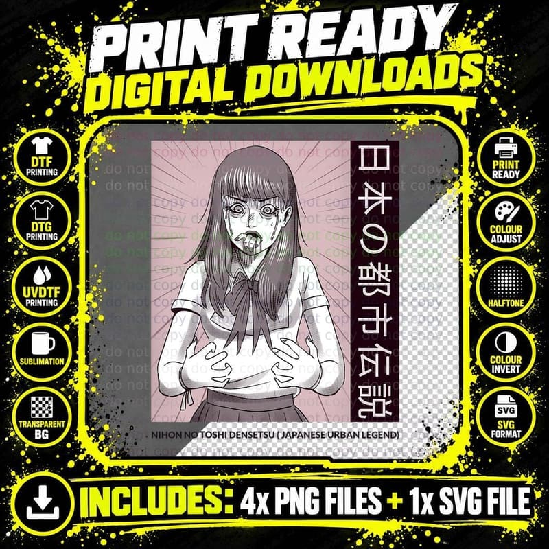Japanese Horror Girl Kowaii Nihon No Toshi Densetsu Png SVG Digital Bundle