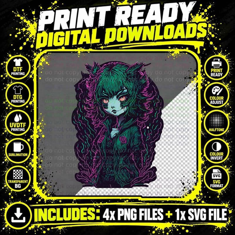 Japanese Otaku Anime Horror Aesthetic Scary Creepy Girl Png SVG Digital Bundle