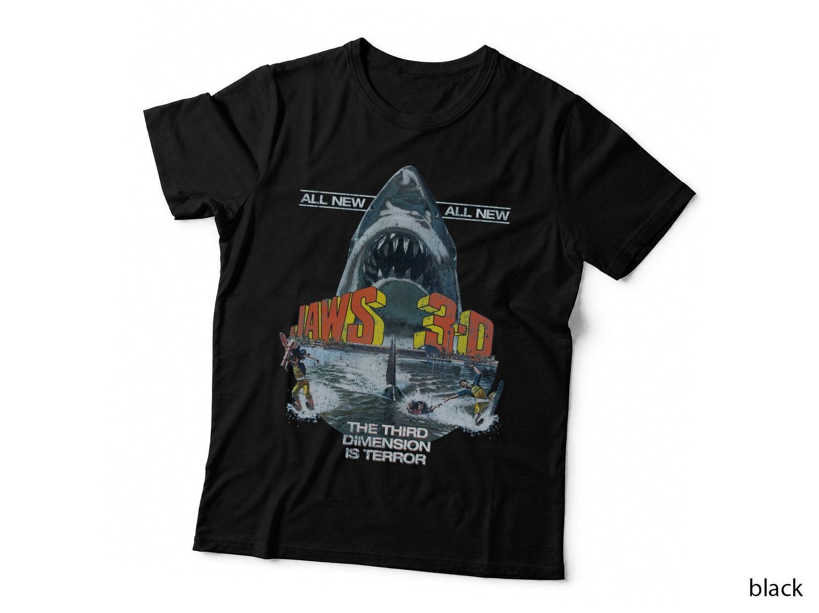 Jaws 3D Shark Attack T-Shirt, Surfing Horror, 80s Thriller Tee