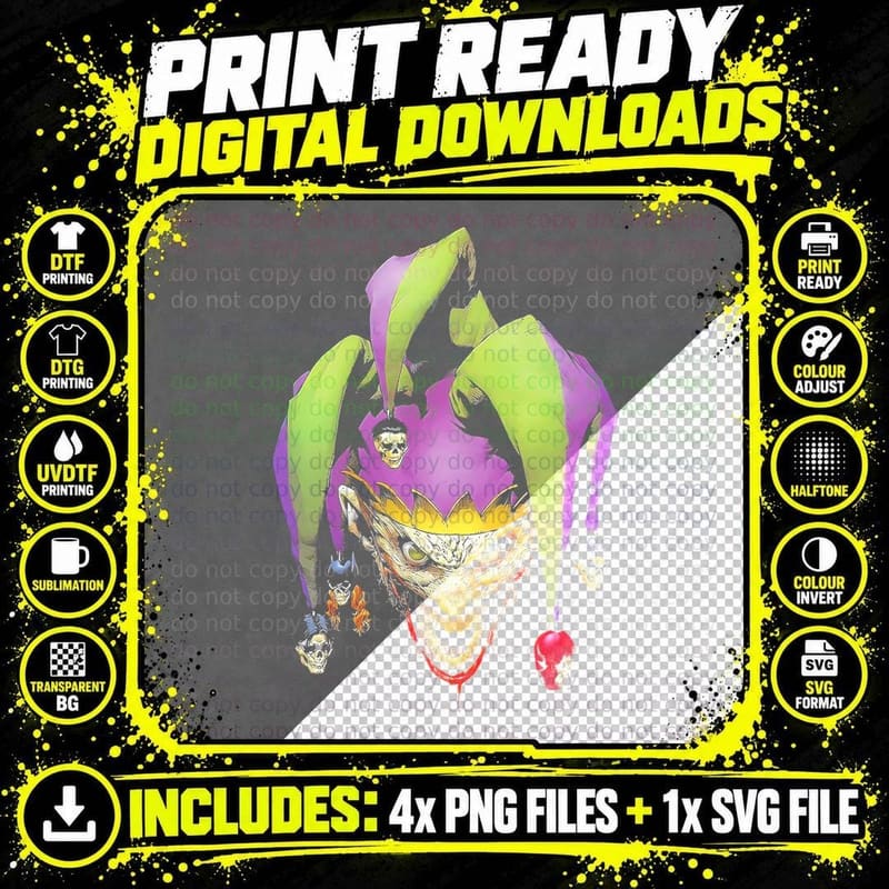 Joker Horror Art Print, Halloween Costume, Dark Art Tee Png SVG Digital Bundle