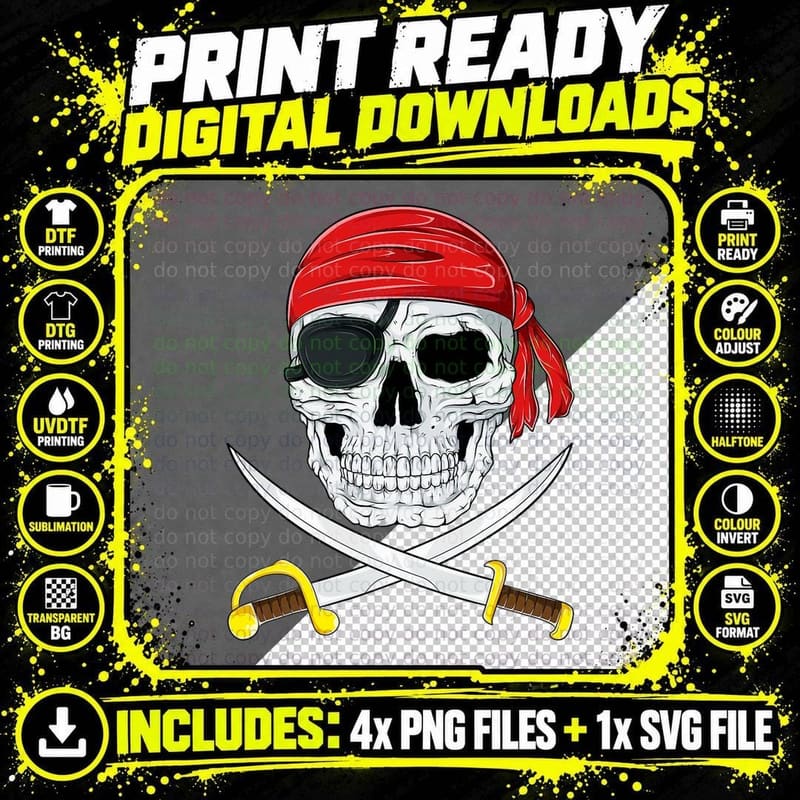 Jolly Roger Pirate Swords Halloween Costume Boys Girls Png SVG Digital Bundle
