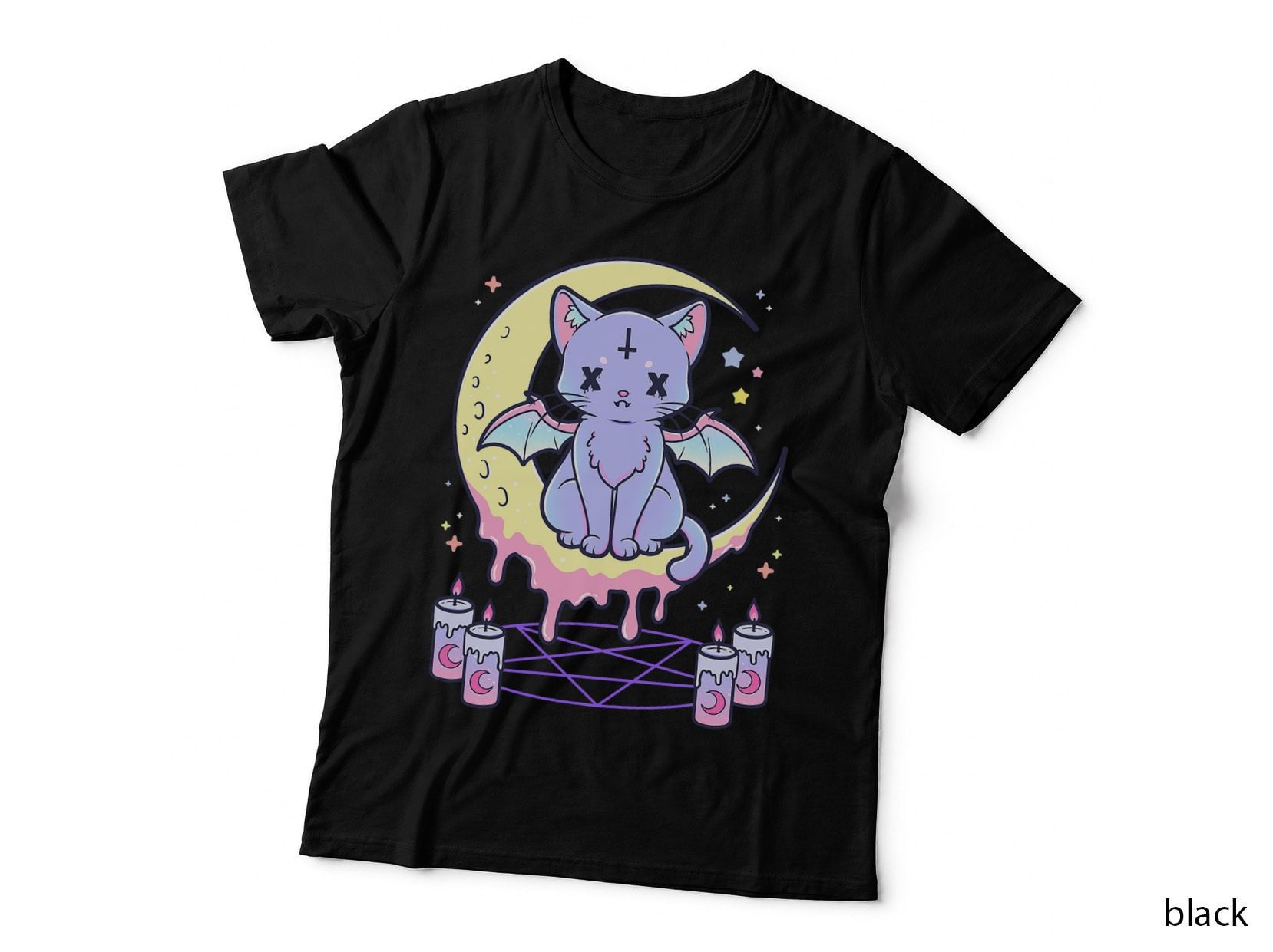 Kawaii Pastel Goth Cute Creepy Black Cat T-Shirt