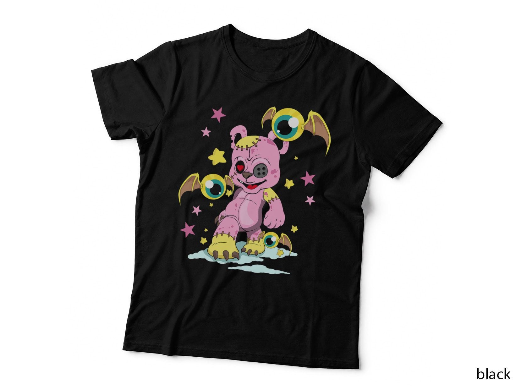 Kawaii Pastel Goth Cute Creepy Teddy Bear Pink Anime T-Shirt