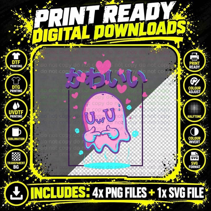 Kawaii Uwu Ghost Anime Japanese Manga Otaku Halloween Png SVG Digital Bundle