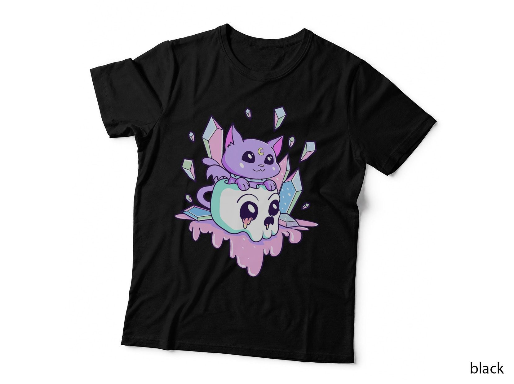 Kawaii Witchy Cat Cute Pastel Goth Creepy Cats Skull Kitty T-Shirt