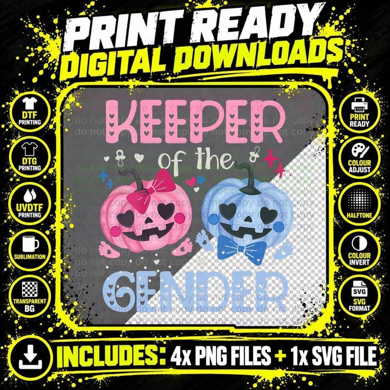Keeper of the Gender Pumpkin Halloween Baby Gender Png SVG Digital Bundle