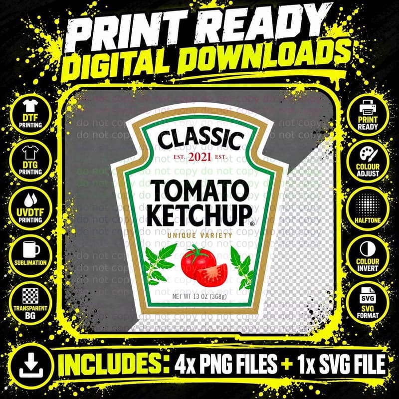 Ketchup Costume Matching Couples Groups Halloween Png SVG Digital Bundle
