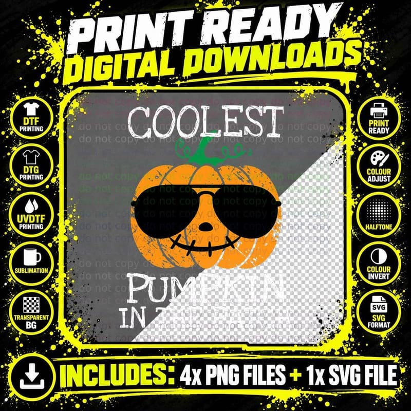 Kids Coolest Pumpkin in the Patch Halloween Boys Girls Png SVG Digital Bundle