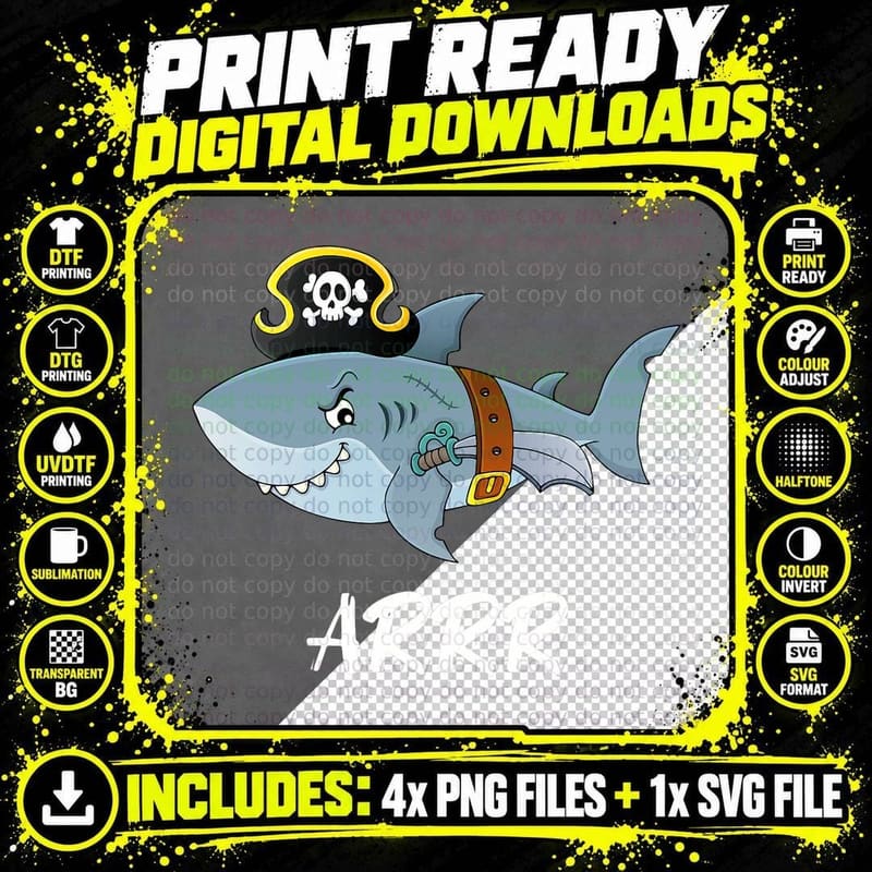 Kids Pirate Shark Crossbones and Skull Halloween Party Png SVG Digital Bundle