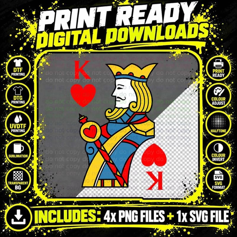King of Hearts Playing Card Costume Halloween Deck of Png SVG Digital Bundle