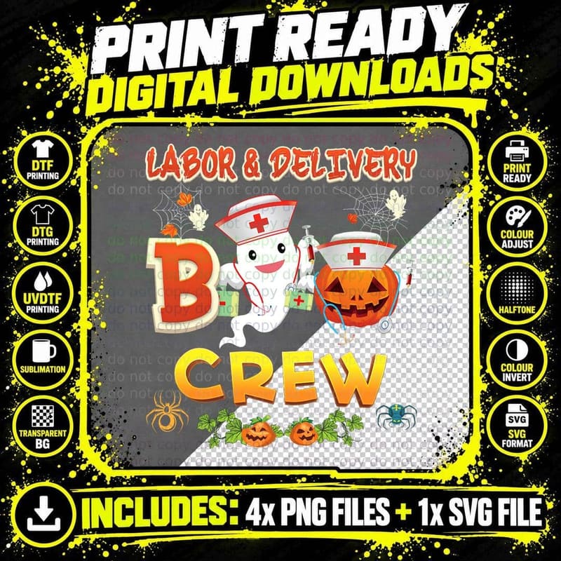 Labor & Delivery Nurse Boo Crew Ghost Witch Halloween Png SVG Digital Bundle