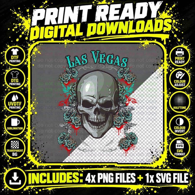 Las Vegas Skull Pirate Skeleton for Bikers T-Shirt Png SVG Digital Bundle