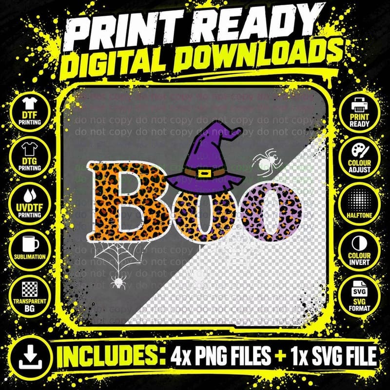 Leopard Cheetah Boo Witch Spider Halloween Costume for Png SVG Digital Bundle
