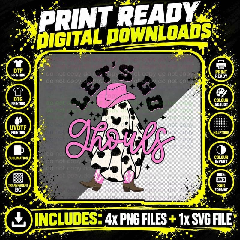 Let's Go Ghouls Cowgirl Western Spooky Halloween Cute Png SVG Digital Bundle