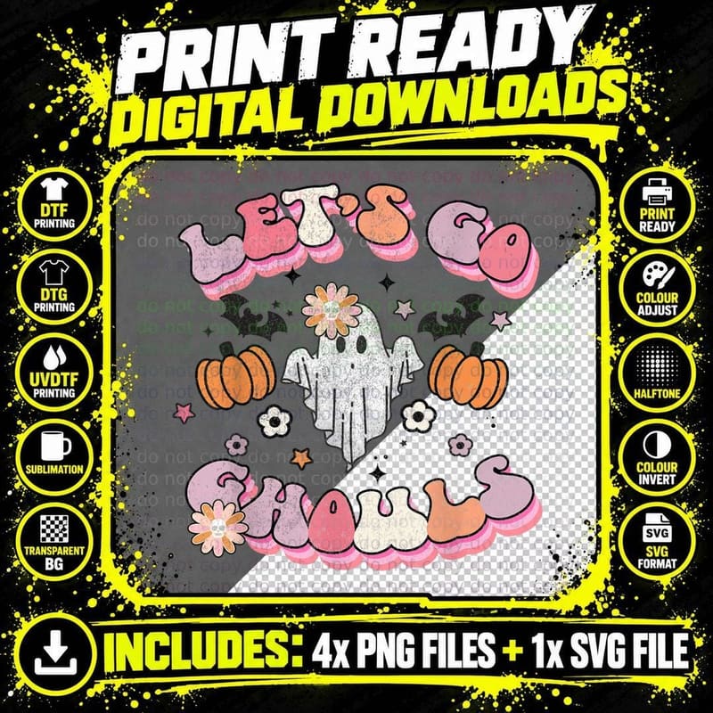 Let's Go Ghouls Funny Ghost Cute Halloween Baby Girl Png SVG Digital Bundle