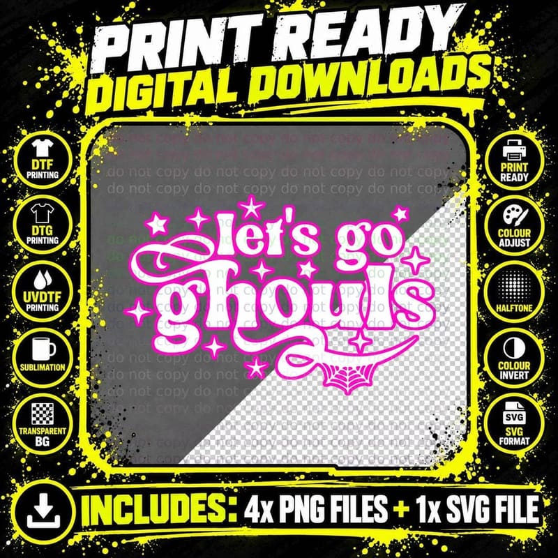 Let's Go Ghouls Shirt Funny Spider Ghost Halloween Png SVG Digital Bundle
