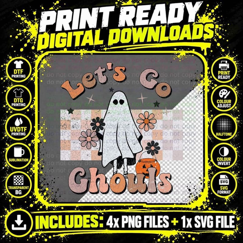 Lets Go Ghouls Halloween Out Costumes T-Shirt Png SVG Digital Bundle