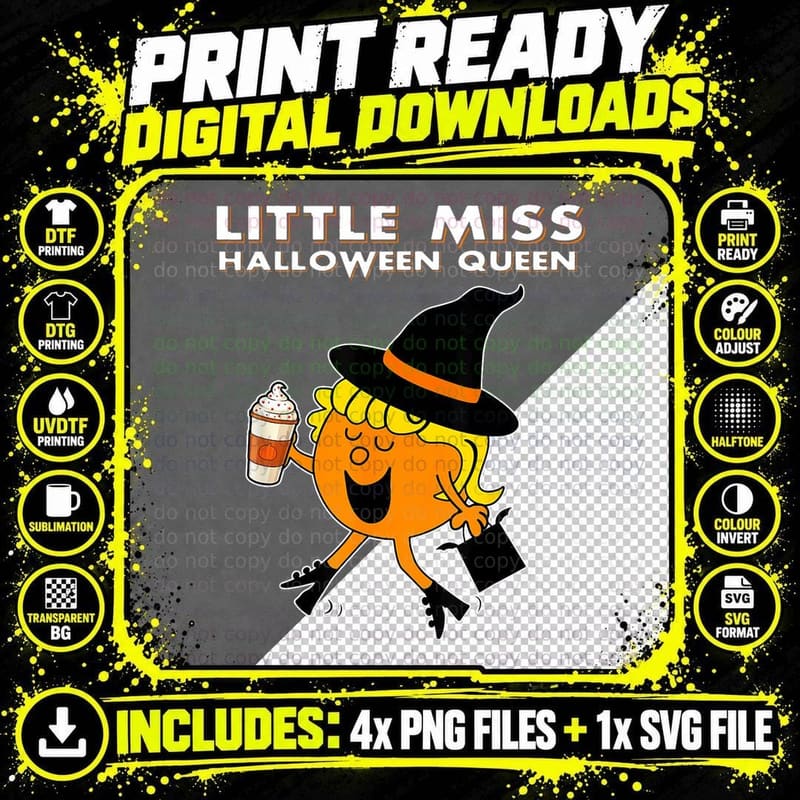 Little Miss Halloween Queen Funny Halloween Witch T-Shirt Png SVG Digital Bundle
