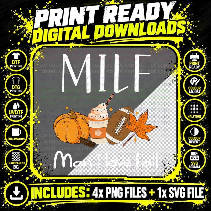 MILF Man I Love Fall Funny Seasonal Pumpkin Autumn Png SVG Digital Bundle