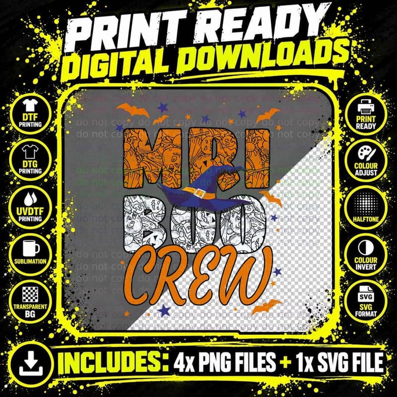 MRI Tech Boo Crew Halloween MRI Technician Matching Png SVG Digital Bundle
