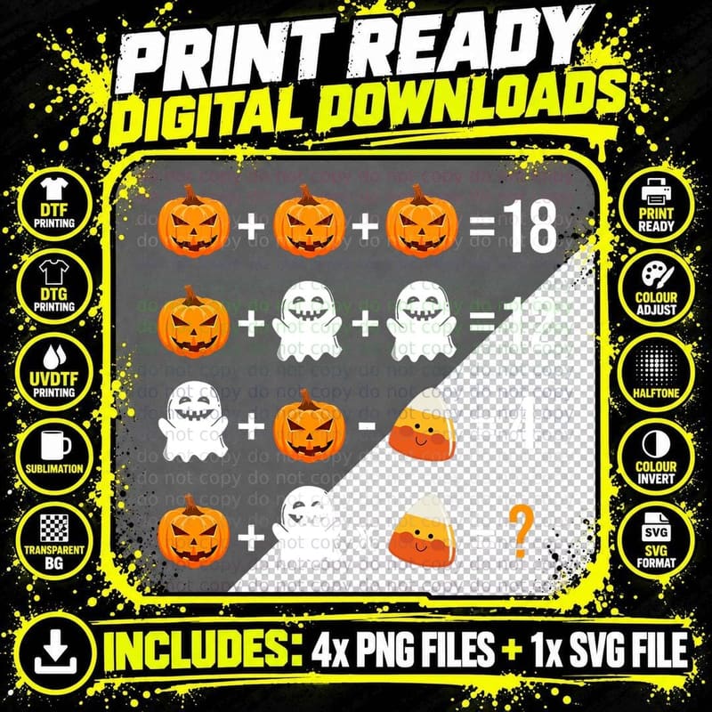 Math Teacher Halloween Equation Pumpkin Ghost Candy Corn Png SVG Digital Bundle