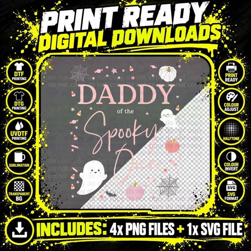 Mens Daddy of the Spooky One Girl First Birthday Pink Png SVG Digital Bundle