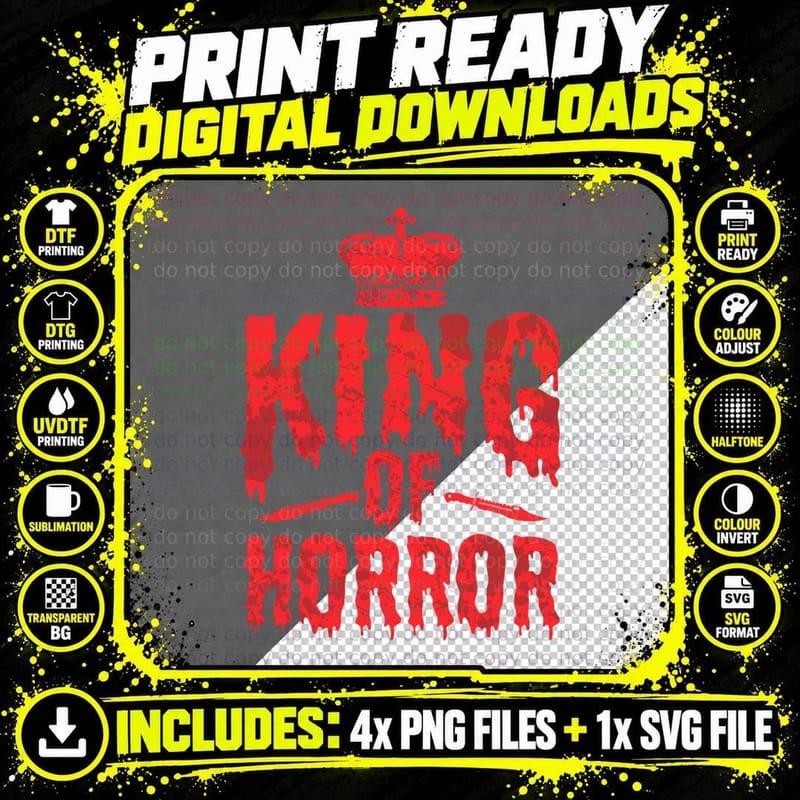 Mens King of Horror for Scary Films Lover Halloween Fans Png SVG Digital Bundle