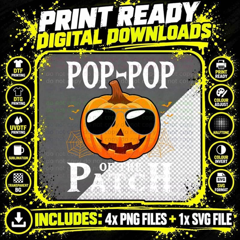 Mens Pumpkin Pop Pop of the Patch Family Halloween Png SVG Digital Bundle