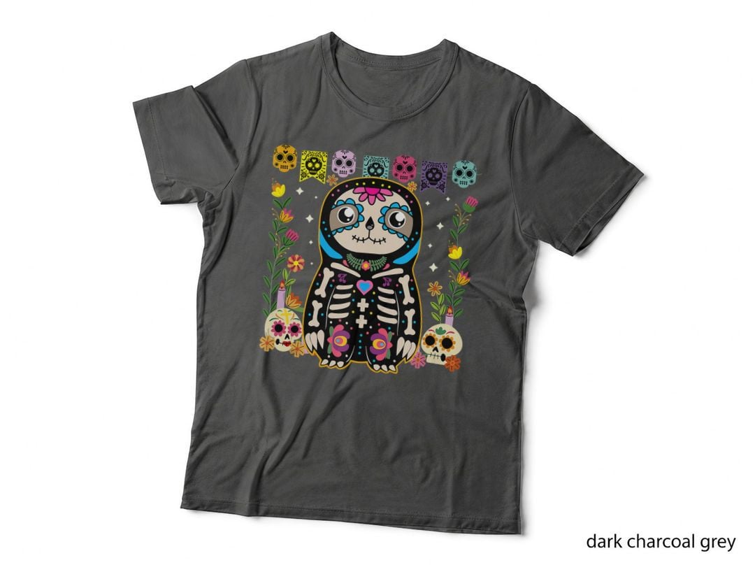 Mexican Calavera Sugar Skull Sloth Dia De Muertos Halloween T-Shirt