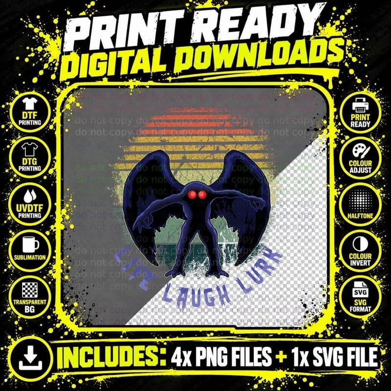 Monster Vintage Moth Man Laugh Live Lurk Halloween Png SVG Digital Bundle