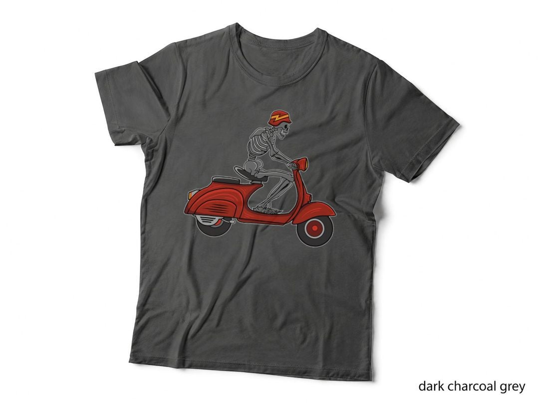 Motorcycle Scooter Skull Biker Riding Halloween Skeleton T-Shirt