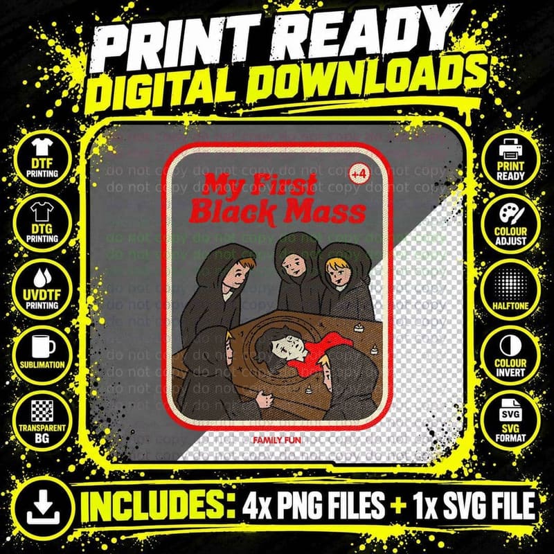 My First Black Mass Vintage Childgame Horror Goth Punk Png SVG Digital Bundle