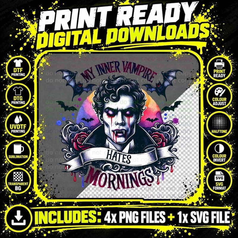 My Inner Vampires Hates Mornings Vampire Dude, Warm Cozy Png SVG Digital Bundle