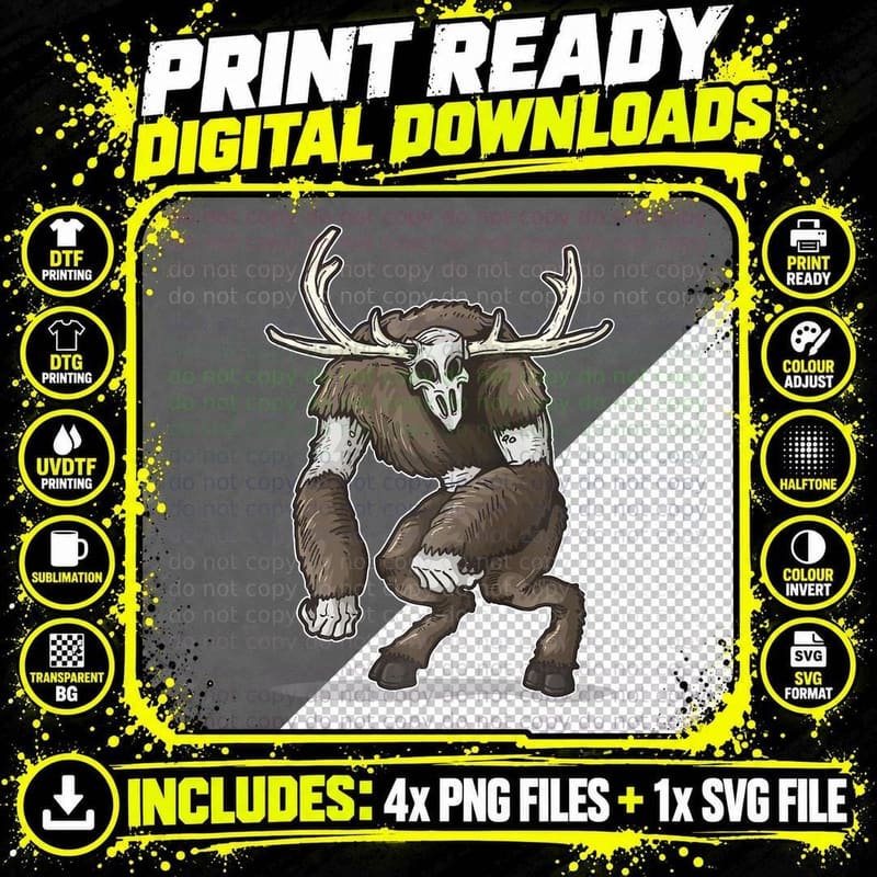 Mythical Demon Beast T-Shirt, Brown Furred Horned Png SVG Digital Bundle