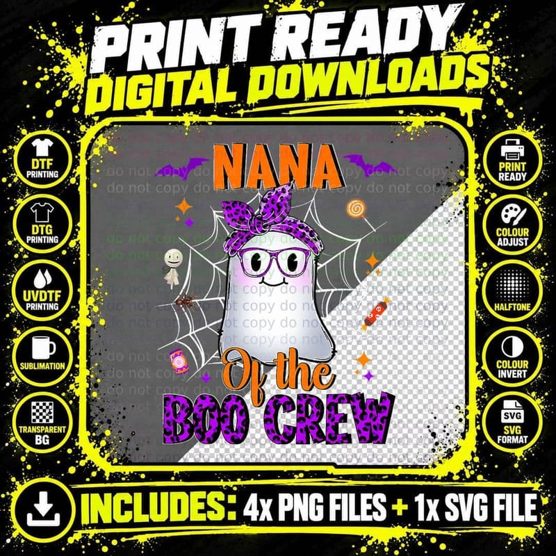 Nana Boo Crew Ghost Funny Matching Family Grandma Png SVG Digital Bundle